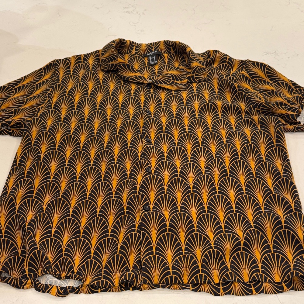 Forever 21 Black and Gold Patterned Blouse